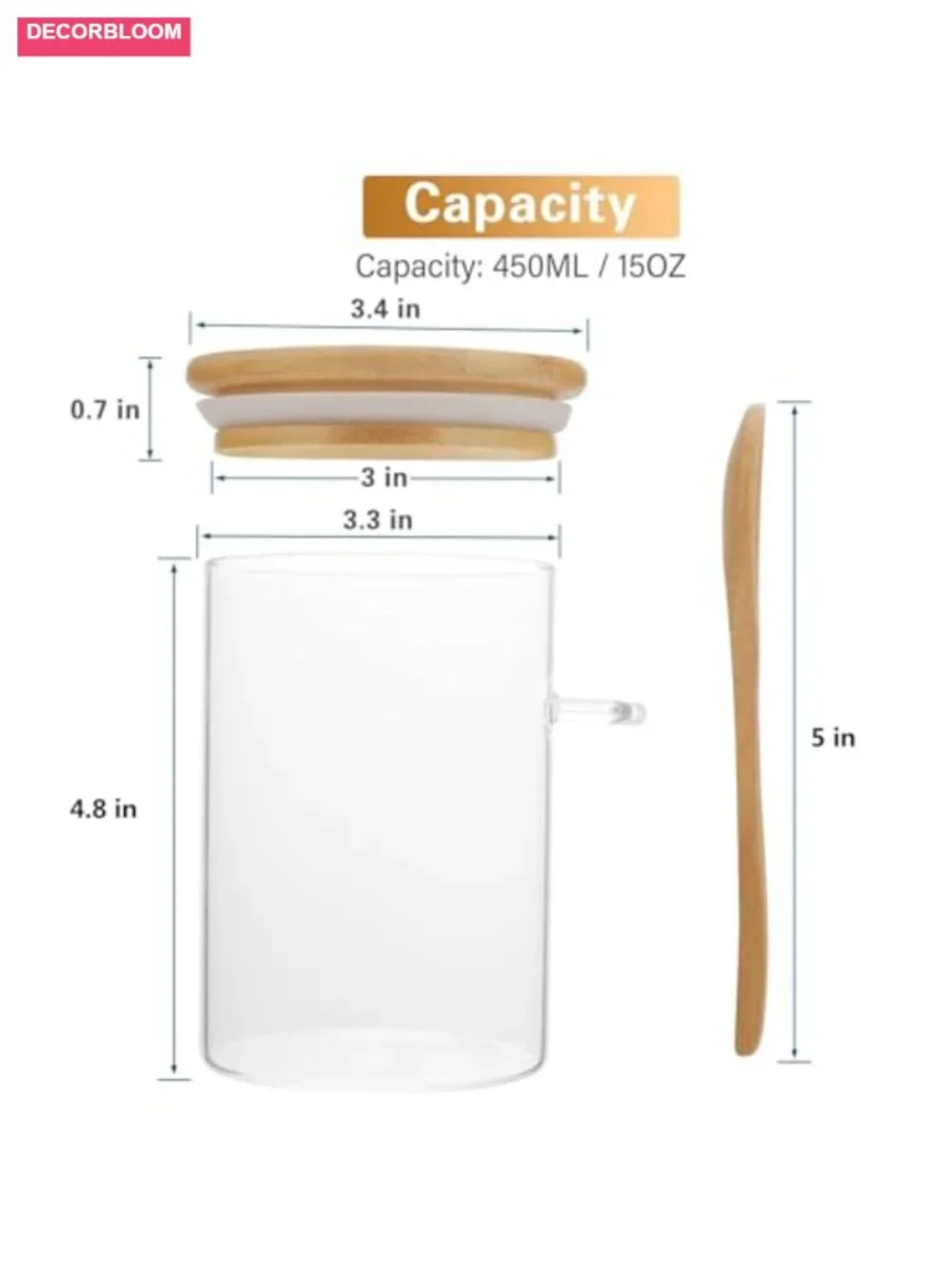 3 Pack 15oz Glass Food Storage Jars with Bamboo Airtight Lids and Spoons